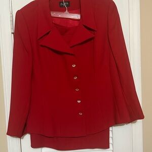Harve Benard Red Blazer Tailored Fit Notched Lapel Skirt Suit